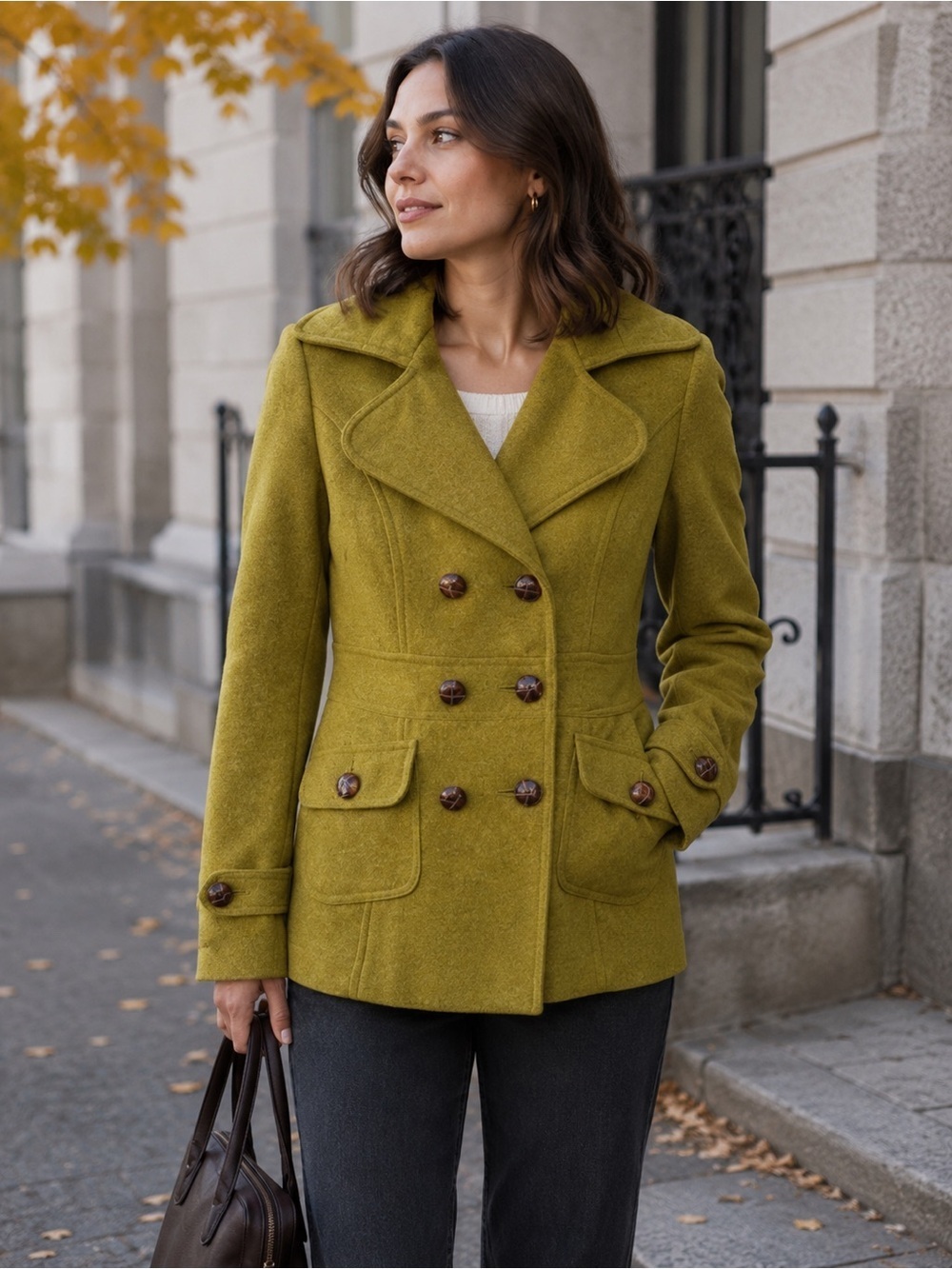 Cotton Candy Y2K Chartreuse Double-Breasted Tailored Pea Coat Size S Fall